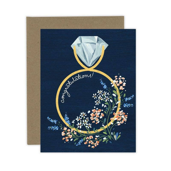 Navy Floral Congratulations Ring Engagement Card - Magnolia Lane co. Home + Garden + Gift