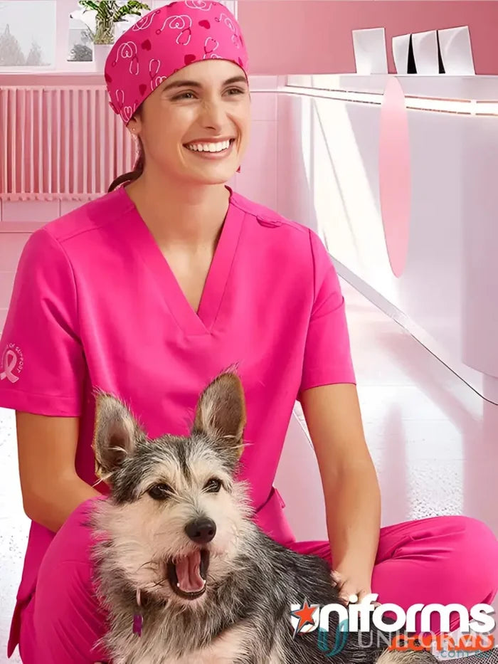 NBCF Pink Printed Scrub Cap with matching pink cap for biz unisex pink style
