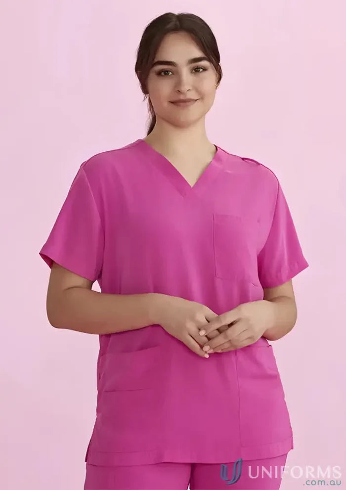 Pink v-neck scrub top NBCF Unisex Pink V-Neck Scrub Top CST250US for healthcare pros