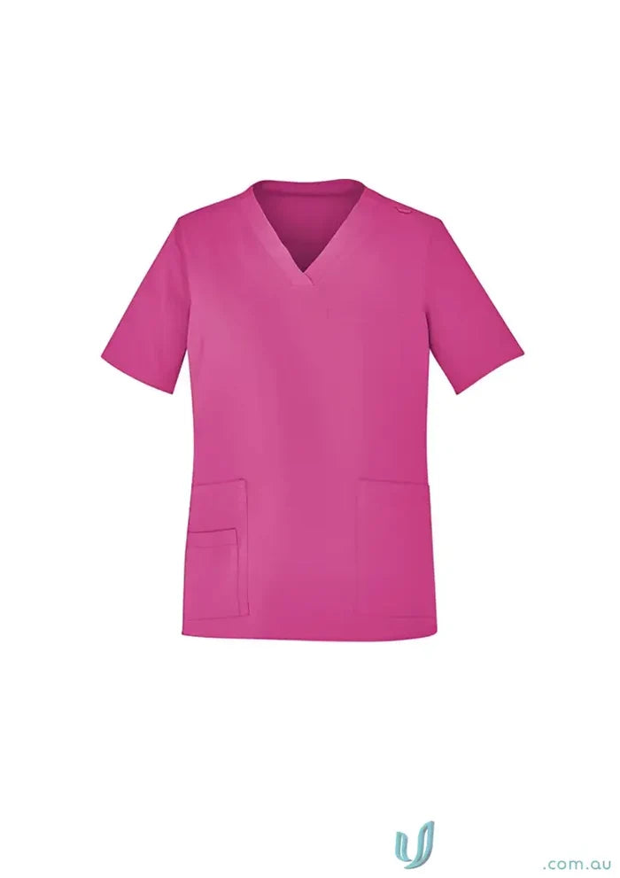 Pink V-neck scrub top NBCF Unisex Pink Scrub Top-cst250us for healthcare uniforms