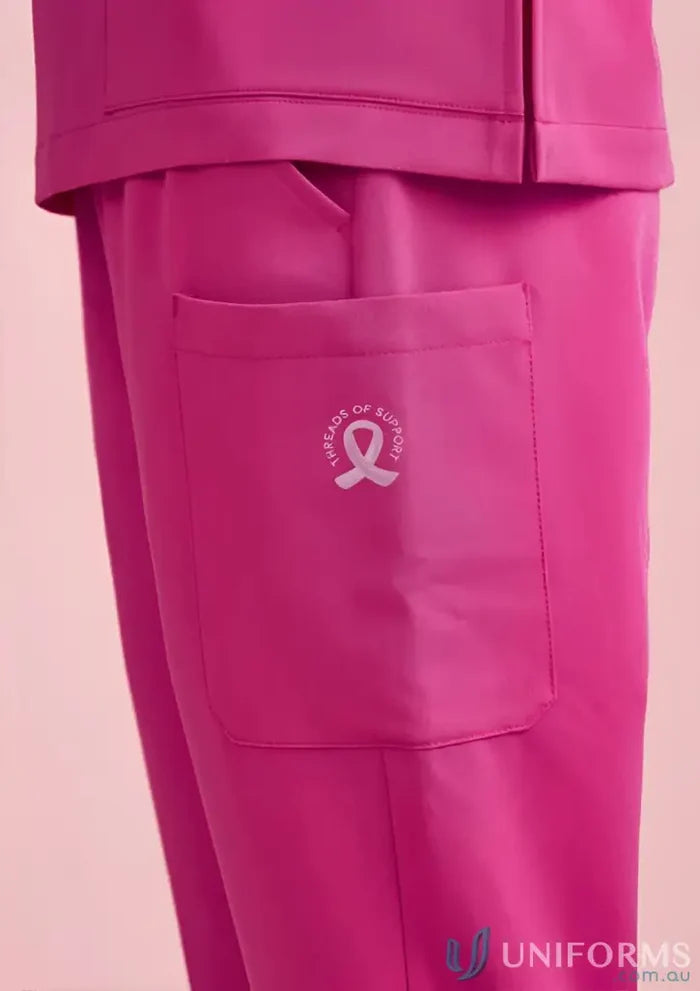 Pink jogger scrub pants from Bizcare Women’s Pink NBCF V-Neck Scrub Pant -csp241ll