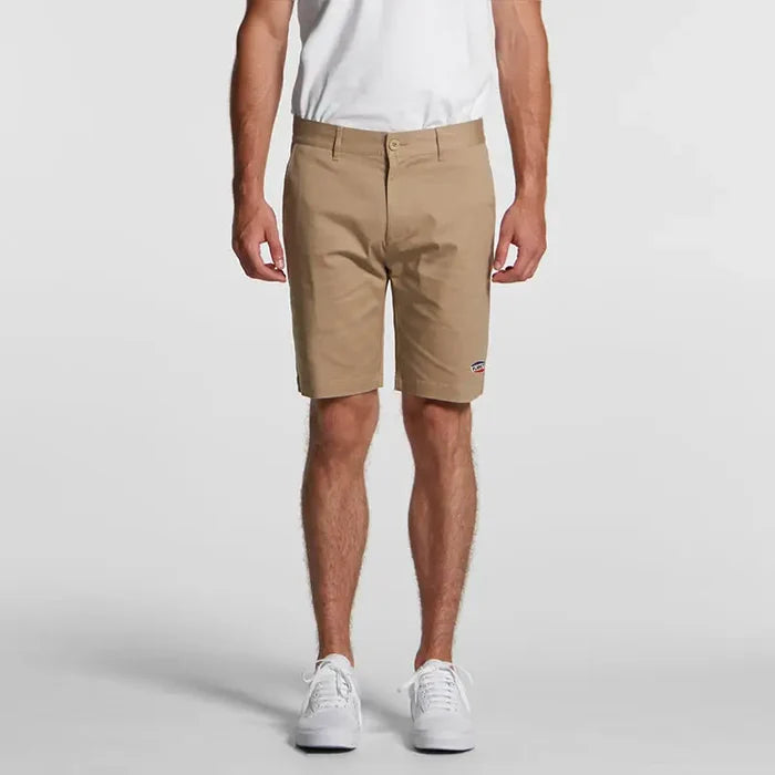 Khaki nemesis ramp shorts classic fit with subtle brand patch perfect for durable workwear and uniforms