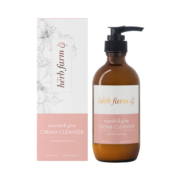 200ml pump bottle The Herm Farm Nourish & Glow Cream Cleanser with fresh rose extract.