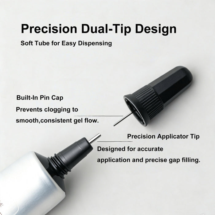 No‑Wipe Nail Gap‑Filling Seal Gel, Precision Dual Needle Tip Tube, Seal Press‑On Nail Gaps & Fill Rhinestone Spaces, Clear Non‑Hazing Gel, 20g