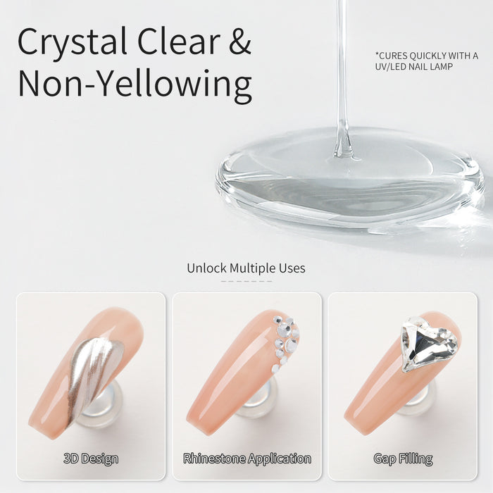 No‑Wipe Nail Gap‑Filling Seal Gel, Precision Dual Needle Tip Tube, Seal Press‑On Nail Gaps & Fill Rhinestone Spaces, Clear Non‑Hazing Gel, 20g