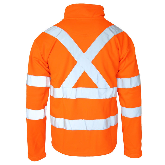 Back view of NSW Rail CSR Taped X-back softshell jacket, water repellent