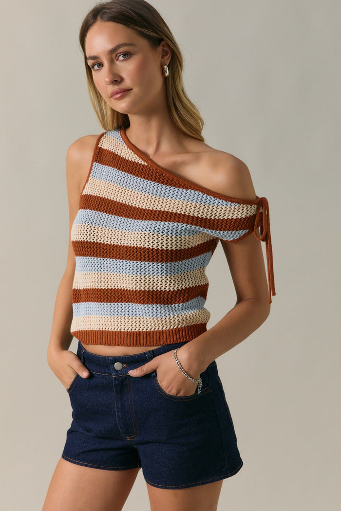 Off Shoulder Multicolored Sweater Cropped Top