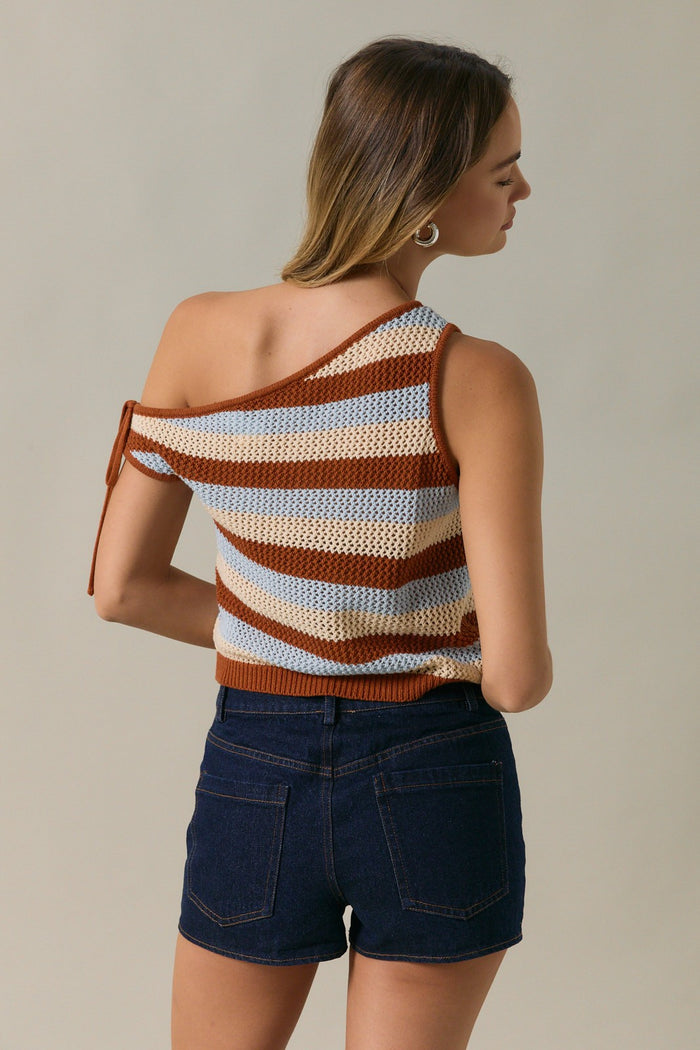 Off Shoulder Multicolored Sweater Cropped Top
