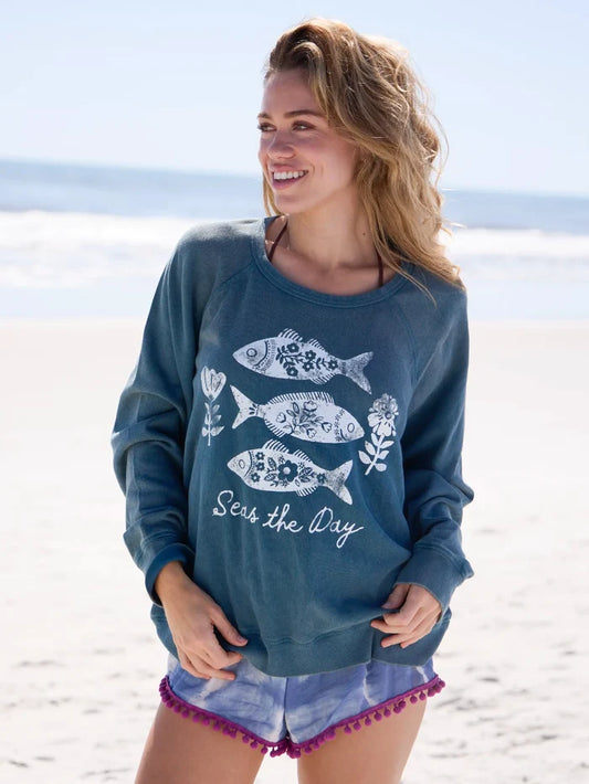 Old School Cotton Sweatshirt - Seas The Day-view 1