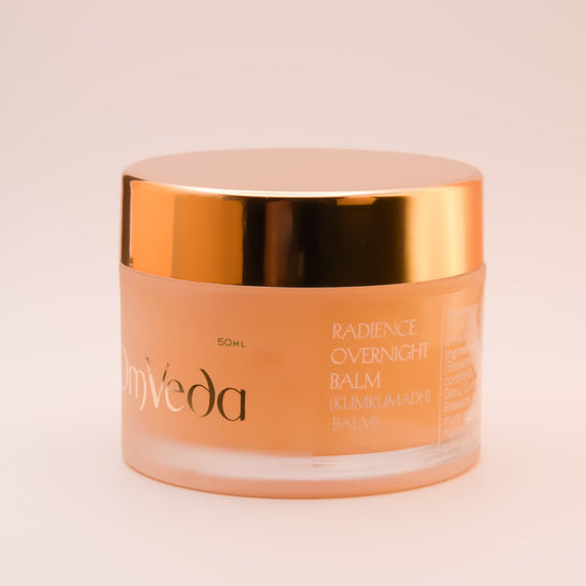OmVeda Radiance overnight balm jar, Kumkumadi, 50 ml, front view