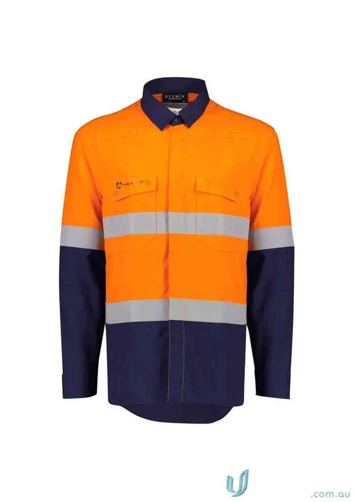 Orange Flame Lightweight Ripstop Spliced Hoop Shirt with reflective stripes for demanding work environments
