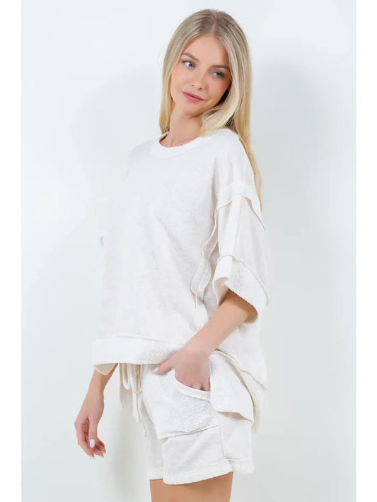 Oversized Loopterry Reverse Contrast Banded Top