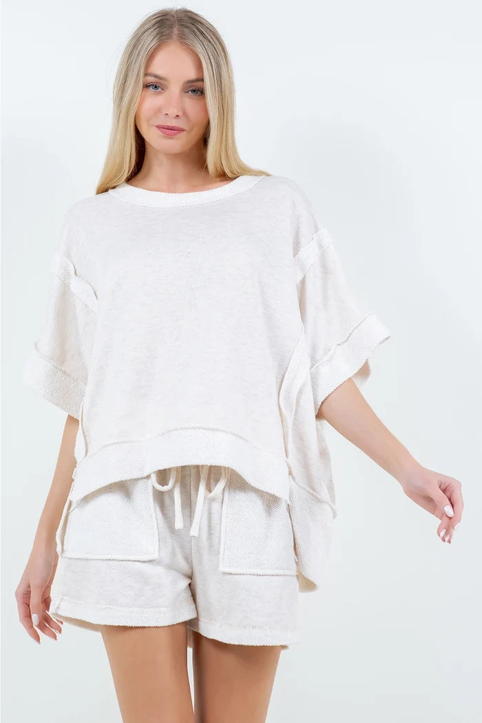 Oversized Loopterry Reverse Contrast Banded Top