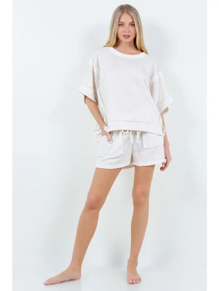 Oversized Loopterry Reverse Contrast Banded Top