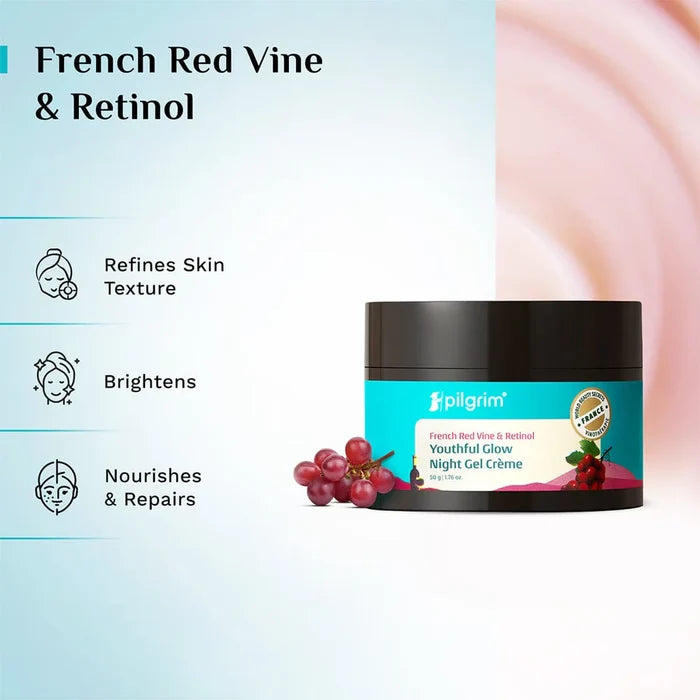 PILGRIM FRENCH RED VINE & RETINOL YOUTHFUL GLOW NIGHT GEL CRÈME-50G
