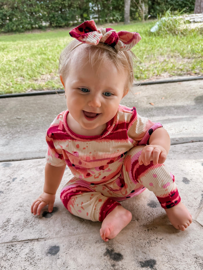 Pink Abstract Stripe Ribbed Harem Romper