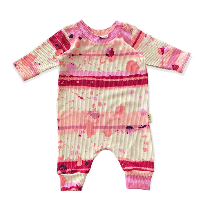 Pink Abstract Striped Ribbed Harem Romper