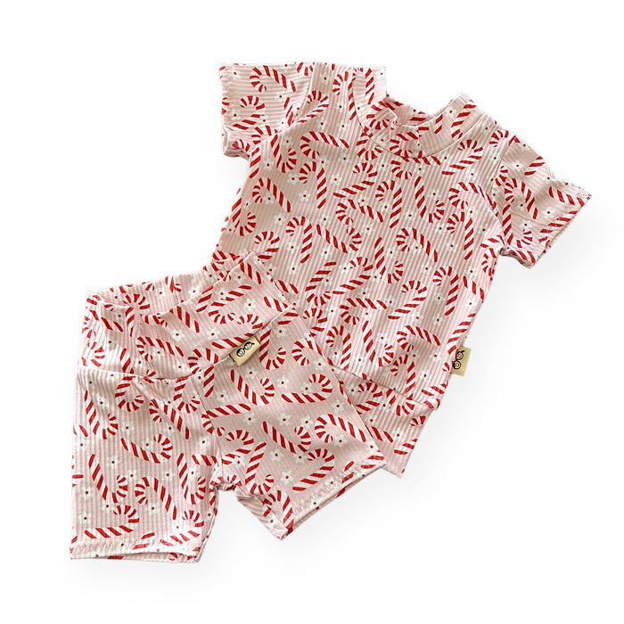 Pink Candy Canes Biker Shorts Lounge Set