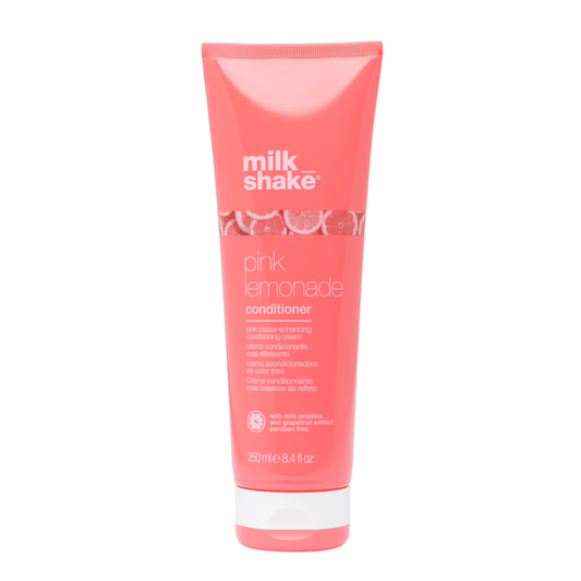 Pink conditioner bottle with 'milk_shake branding on a white background