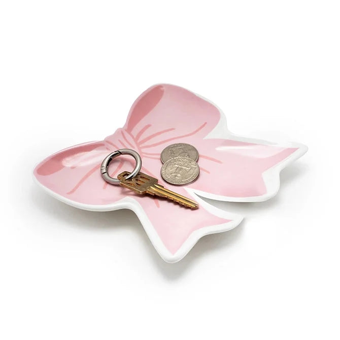 Pink Ribbon Bow- Ceramic Trinket & Jewelry Tray / Dish