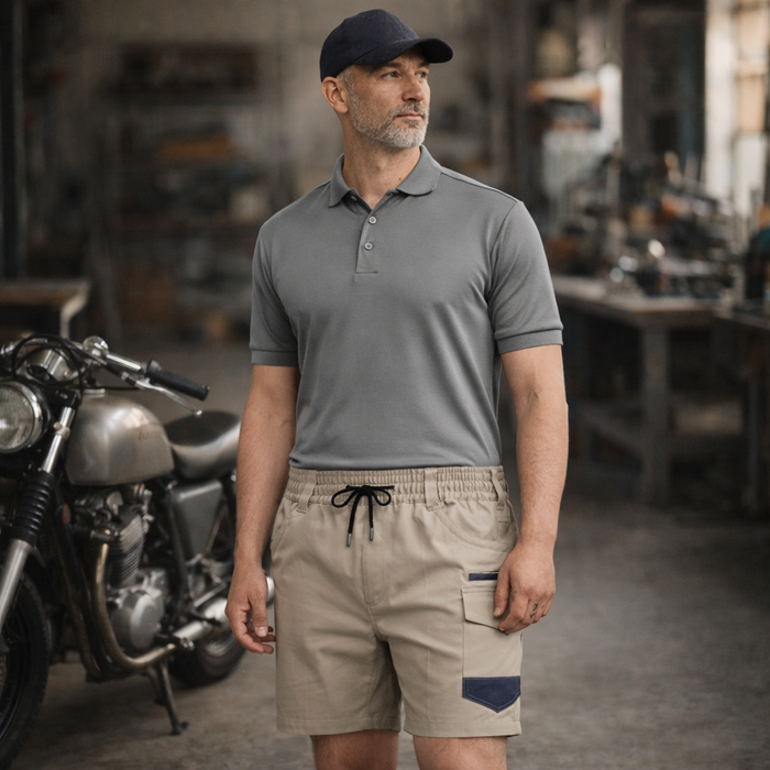 Gray Planett unisex cotton polo shirt with collar and two-button placket