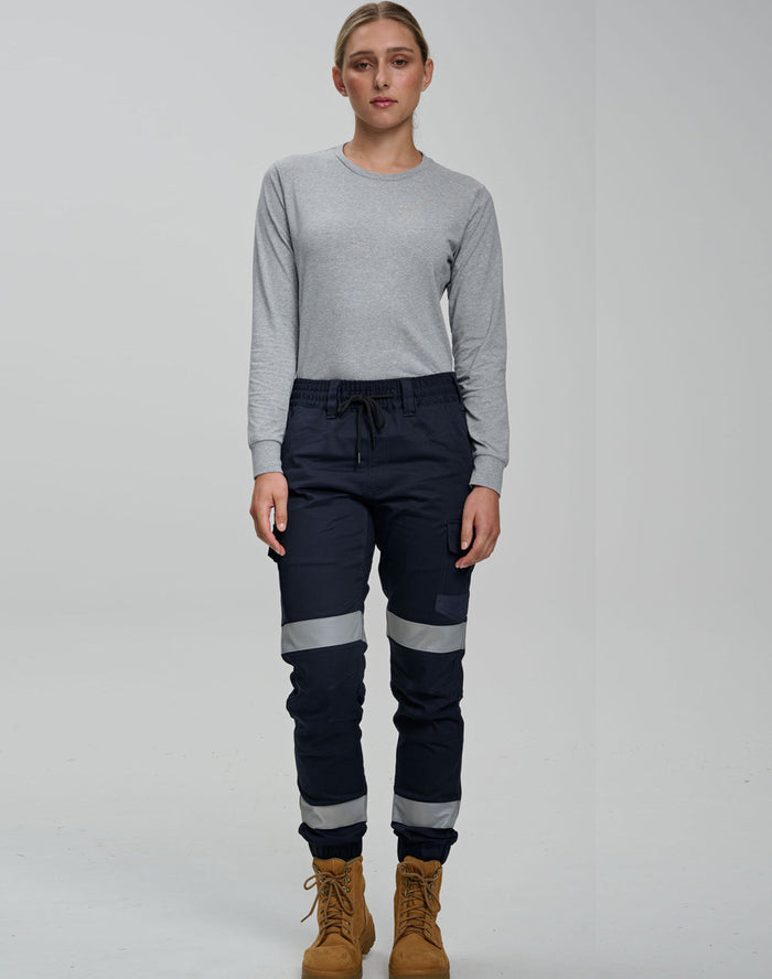 PLANETT WP28HV cotton stretch drill cuffed work pants with reflective stripes