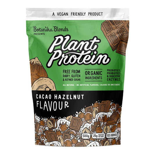 500g bag of Botanika Blends Plant Protein in Cacao Hazelnut flavour