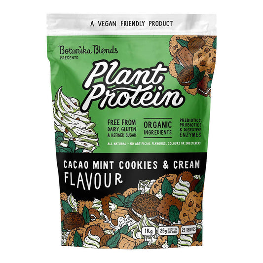 1kg bag of Botanika Blends Plant Protein in Cacao Mint Cookies & Cream flavour
