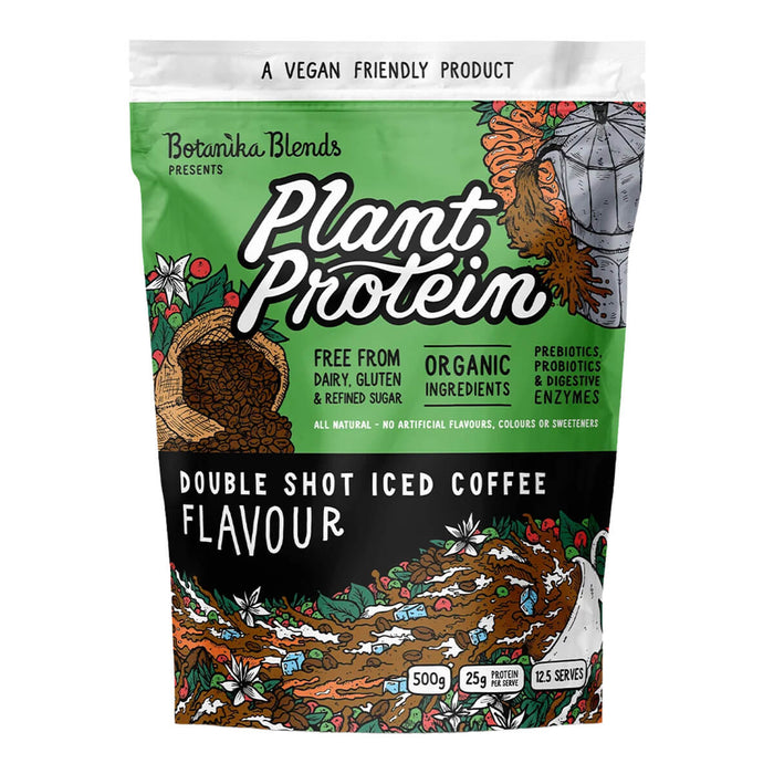 500g bag of Botanika Blends Plant Protein in Double Shot Iced Coffee