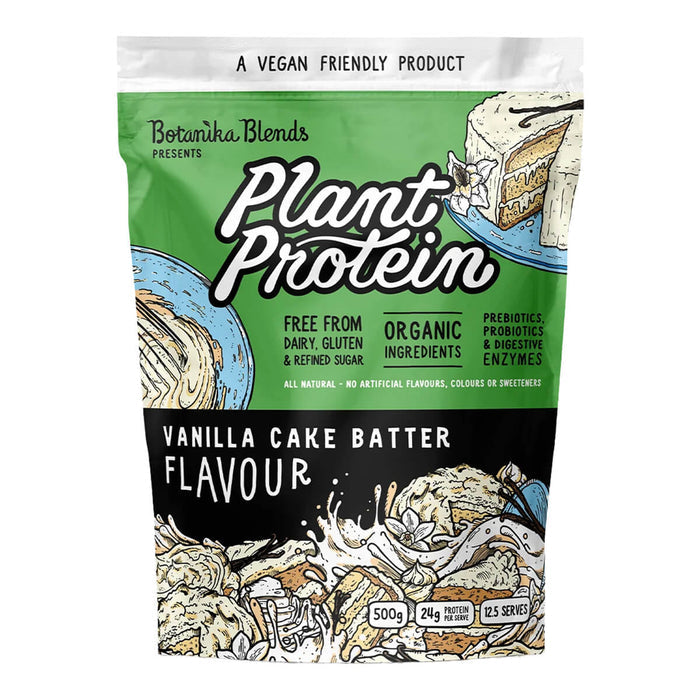 500g bag of Botanika Blends Plant Protein in Vanilla Cake Batter flavour, a vegan protein powder made with natural and organic ingredients.