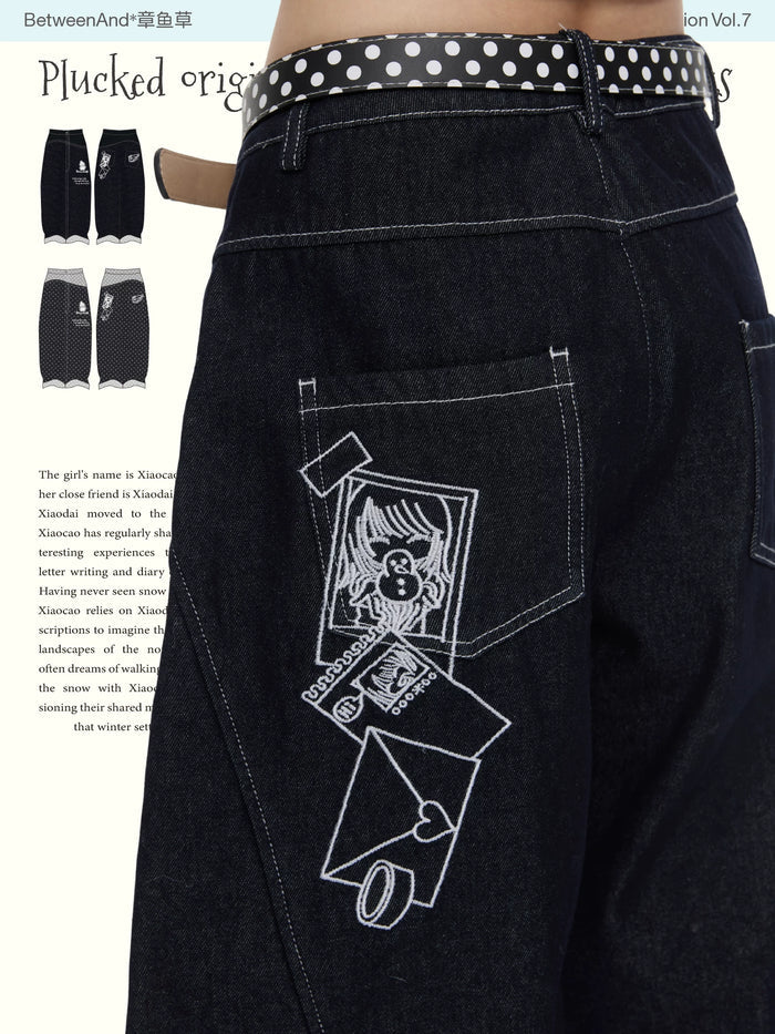 Plucked original cowhide polka dot pants with penguin detail