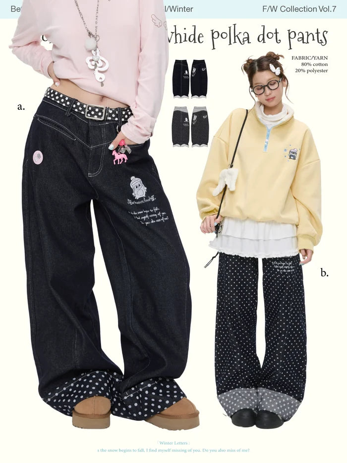 Plucked original cowhide polka dot pants with penguin detail