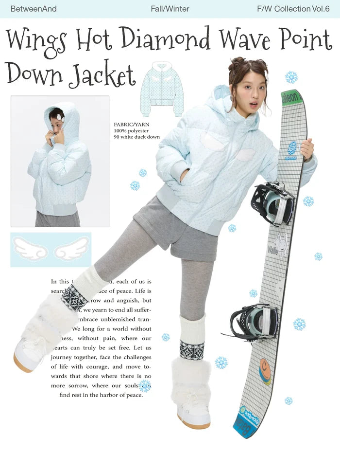 Polka dot down jacket with hood and warm duck filling with wings print