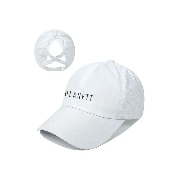 White ponytail baseball cap.