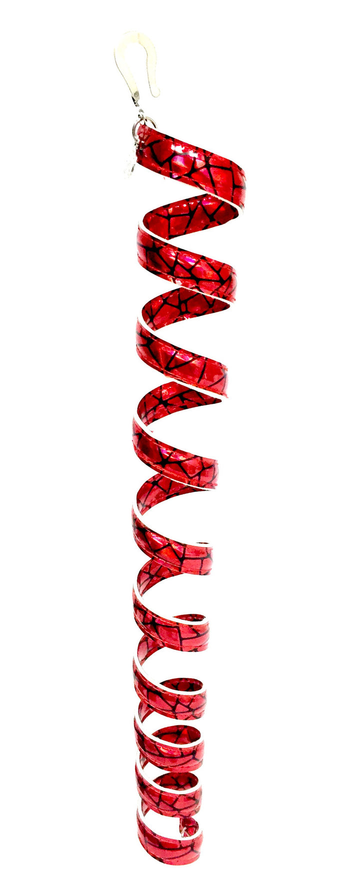 12 inch holographic silver anodized aluminum ponytail wrap hair accessory, spiral design, front view on white background