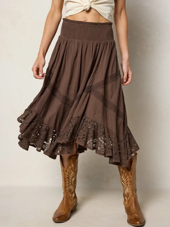 Pretty In Lace Cotton Midi Skirt - Brown-view 2
