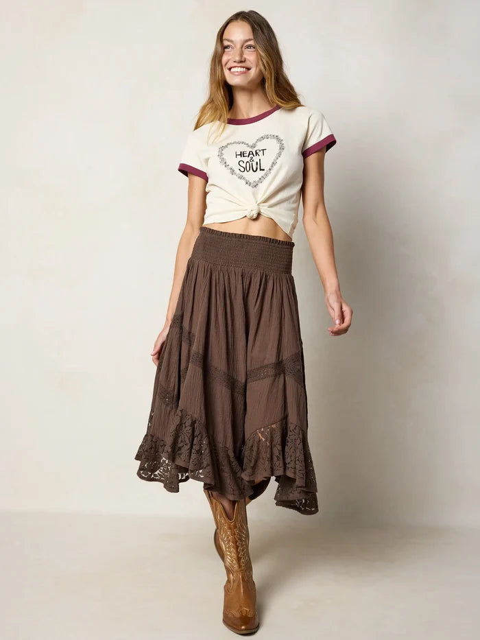 Pretty In Lace Cotton Midi Skirt - Brown-view 6