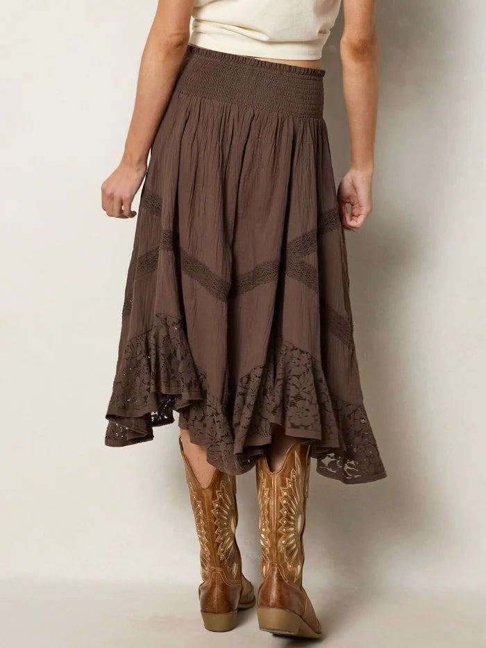 Pretty In Lace Cotton Midi Skirt - Brown-view 9