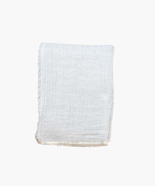 A folded white cotton throw blanket on a plain background. | SW Home