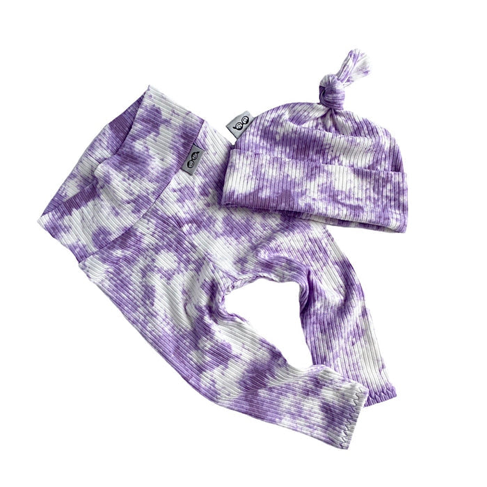 Purple Tie Dye Rib Leggings and/or Knot Beanie Hat
