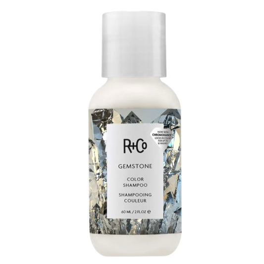 R+Co Gemstone shampoo mini, color-safe travel shampoo, sulfate-free travel shampoo, mini shampoo for color-treated hair, R+Co travel size, shampoo for dyed hair, Gemstone shampoo, hair travel essentials, vegan color care shampoo, travel-friendly shampoo