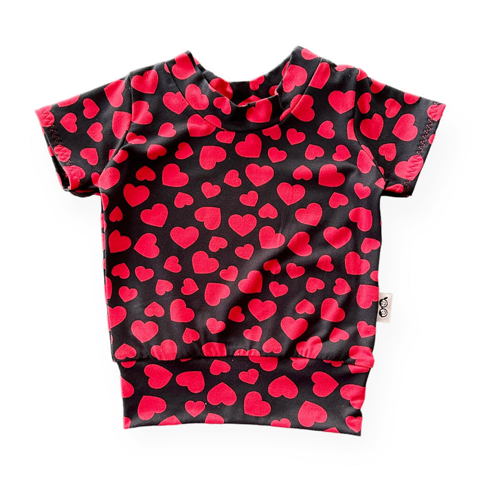 Red Hearts on Black Biker Shorts Lounge Set
