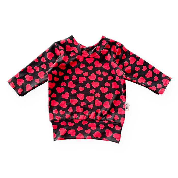 Red Hearts on Black Lounge Top