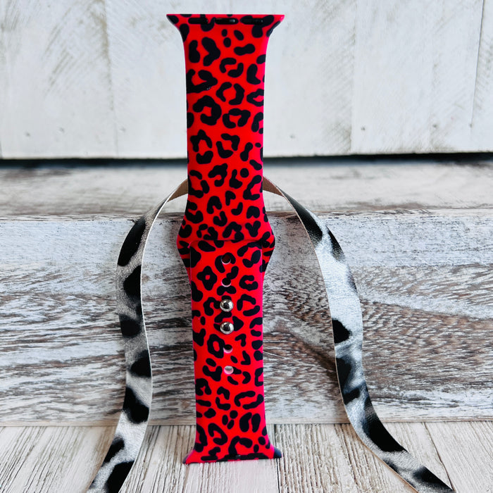 Red Leopard Print Silicone Band For Apple Watch