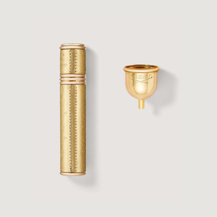 Gold 10ml Refillable Travel Perfume Atomizer with Creed-Engraved Funnel - Flat Lay | Creed Boutique