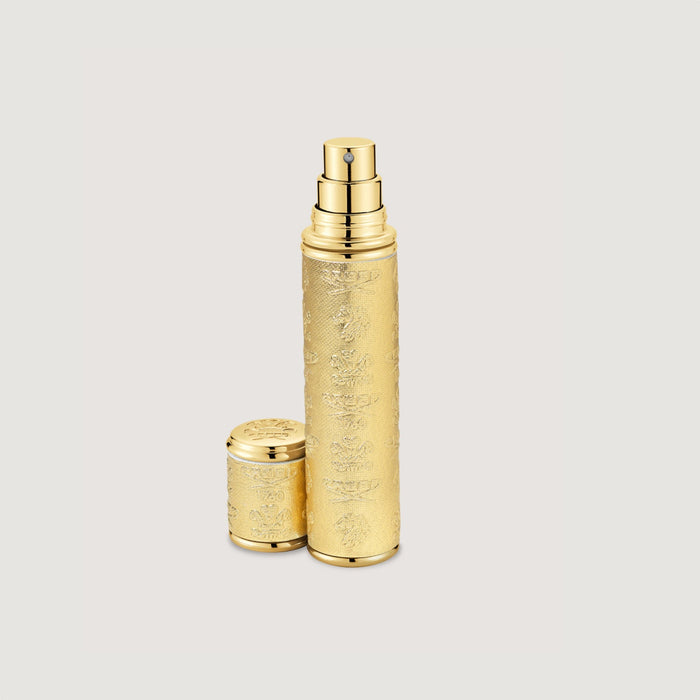 Gold 10ml Refillable Travel Perfume Atomizer Open Cap - Side View | Creed Boutique