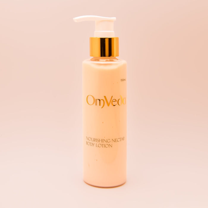 Nourishing cream body lotion bottle with white pump dispenser