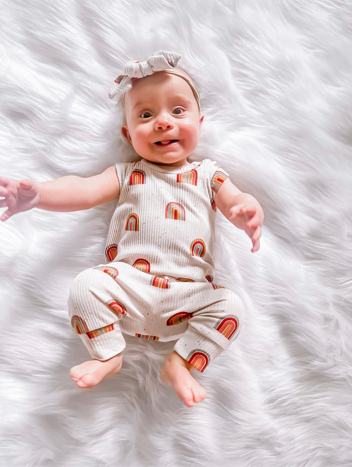 Retro Rainbows Ribbed Harem Romper