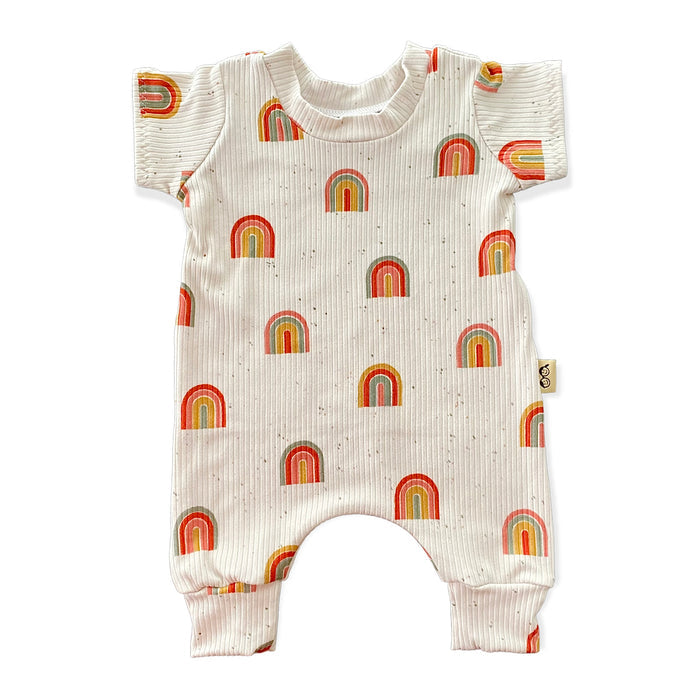 Retro Rainbows Ribbed Harem Romper