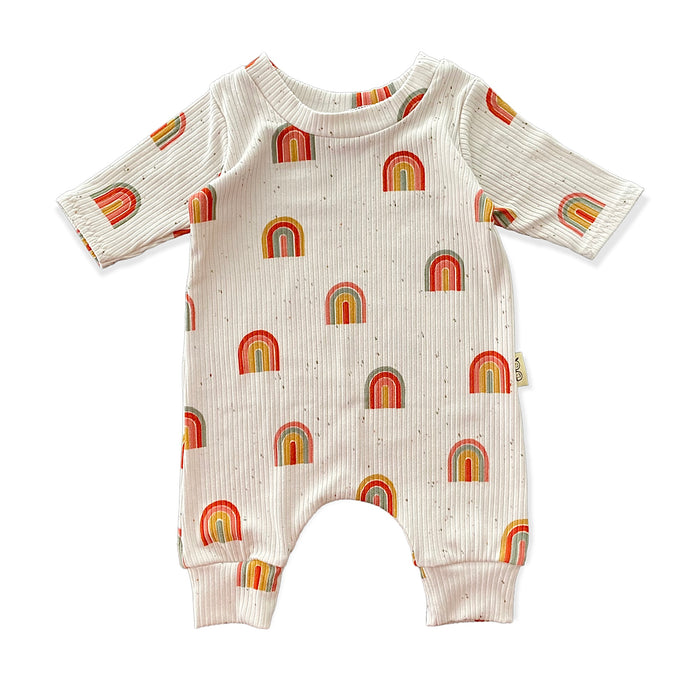 Retro Rainbows Ribbed Harem Romper